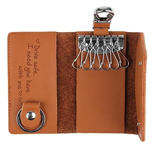 Personalized Engraved Leather Key Case with 6 Hooks Perfect Gifts for Boyfriend Husband Anniversary Gifts-Drive Safe
