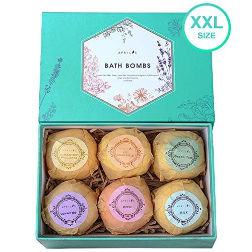 Aprilis Bath Bombs Gift Set, Organic & Natural Bath Bomb, Lush Fizzy Spa to Moisturize Skin with Shea Essential Oils, Perfect Birthday Gift for Women Best Friends, Mom & Kids, Large 4.0 oz x 6