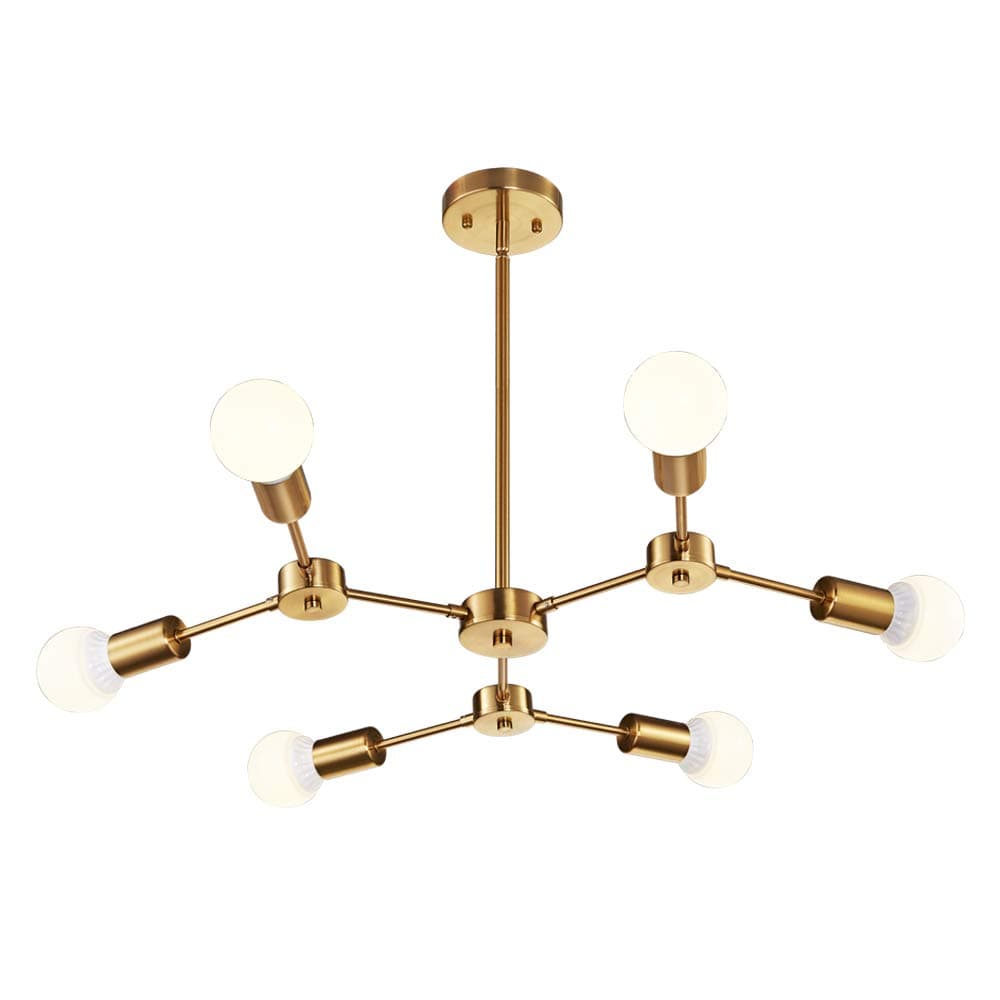 MELUCEE Modern Sputnik Chandeliers 6-Light Brass Mid Century Light Fixture Flush Mount Ceiling Light Pendant Light for Kitchen Island Living Room Bedroom Foyer Hallway