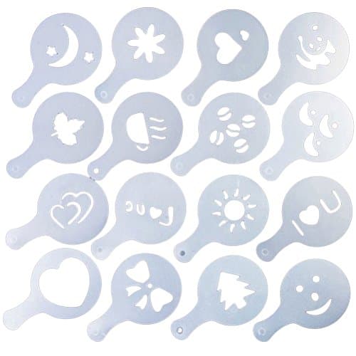 16pcs Coffee Stencil Filter Coffee Maker Cappuccino Coffee Barista Mold Templates Strew Flowers Pad Spray Art Coffee Tools