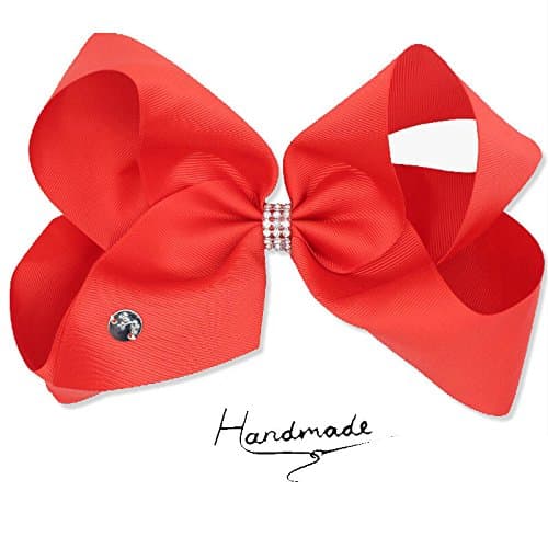 Red JayJo JOJO Style Bows Large 8" Big Bow Hair Clip for Children Girls Rhinestone