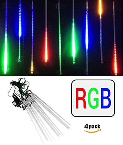 4-Pack LEDJump Linkable 20 Inch Long RGB Multi-Colors Snowfall Meteor Shower Lights 16FT Wire Extension Set of 12 waterproof transformer …