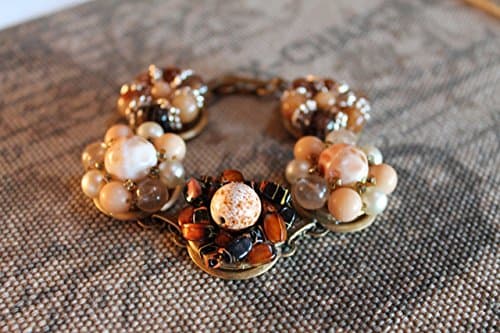 RUNWAY UP-CYCLED TRENDS BAUBLE BRACELET USING VINTAGE BROWN PEACH BLUSH BUTTON EARRINGS