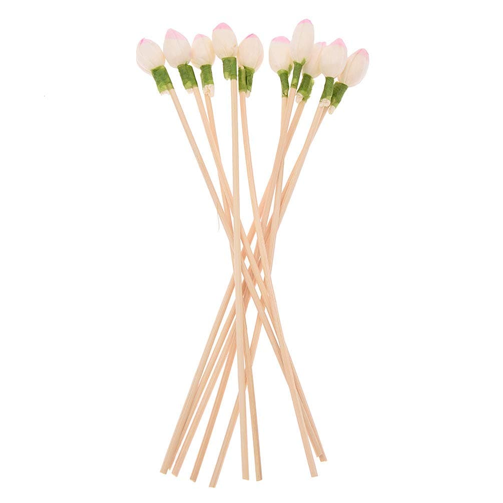 BetterUS 10Pcs Rattan Reed Diffuser Sticks Artificial Pink Flower Bud Home Spa Office Decor