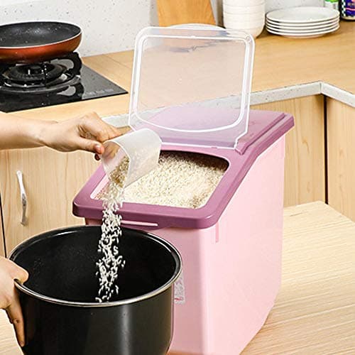 thorityau Grain Storage Containers With Lid, Plastic Sealed Moisture-proof Rice Bucket, Dry Food Container, 5kg,10kg,15kg,2colors