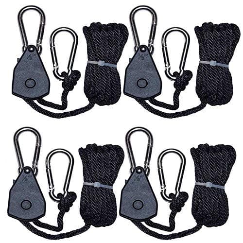 MARSHYDRO 2 Pairs 1/8 Inch Heavy Duty Adjustable Rope Ratchet Hanger Fully Locking for LED Grow Light