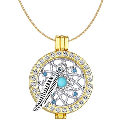 REYOW Dreamcatcher feather Locket Pendant Essential Oil Diffuser Aromatherapy Necklace