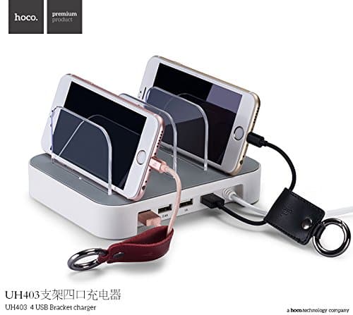 24W 4-Port Multi-Device USB Charging Station Dock with Surge Protection for Cellphone and Tablets-White