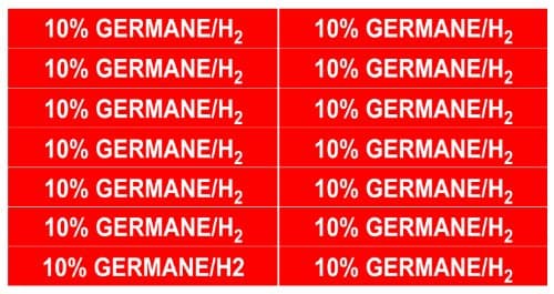 10% GERMANE/H2 ____Gas Pipe Tubing Labels__ <PACKAGE OF 28 LABELS> SIZE: 3/8" Height, 3" Width, White Letters on Red Background, TEMPO GAS SYSTEMS High-visibility, Industry-standard Information and Safety Labels