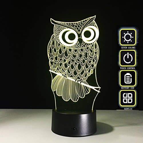 Owl 3D Touch Night Lamp, Meago 7 Color Changing USB Desk LED Night Light Home Decor Customized Gift for Children