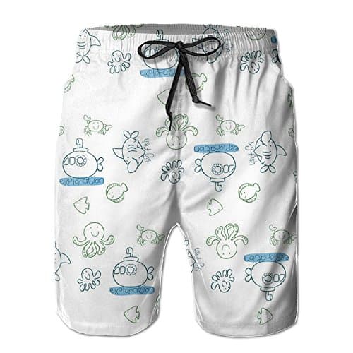 Cartoon Underwater Print Men Summer Beach Board Short Quick Dry Swim Surf Trunks