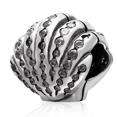 Charmstar Delicate Sea Shell Charm with Clear Zircon Stone Authentic Sterling Silver Birthstone Ocean Bead for European Bracelet