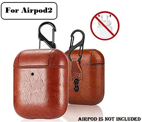 AE Mobile Accessories Portable Eirpods Accessories Iimitation Leather Protective Case Cover Compatible with Eirpods 2 & 1 Charging Case, with Keychain, The Front LED Visible (Brown)