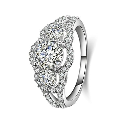 Bishilin Silver Plated Wedding Ring Engagement Ring With Three Big Zirconia Stones Size 7