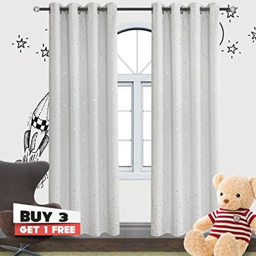 Romantic Starry Sky Creative Blackout Window Curtains for Kids Room/girls room/boys room Space Inspired Night Sky Twinkle Star Kid's Room Draperies by Alice Brown W52 x L84-Inch 2 Panels GreyishWhite