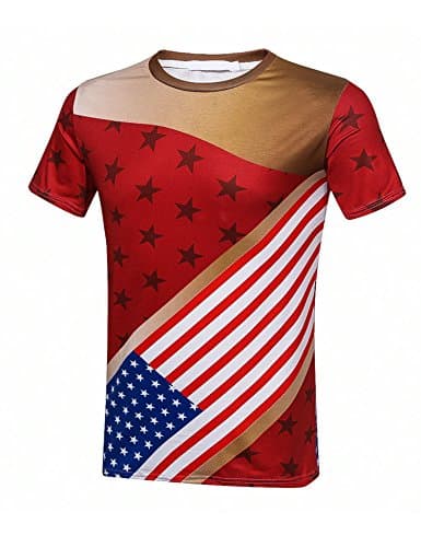 BALEMS Mens 3D Printed Pattern Short Sleeve Shirt USA Flag Eagl Tees (Red M)