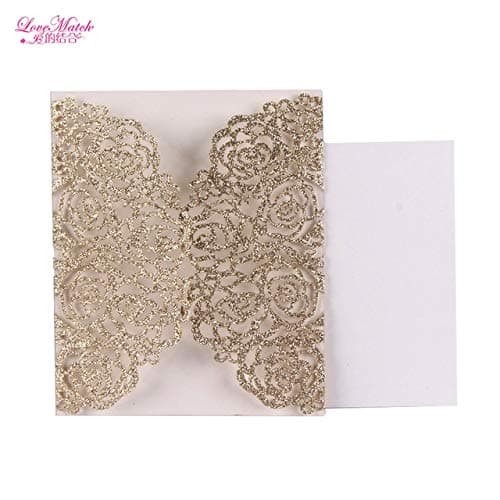 Cards & Invitations - 5 Sets Laser Cut Wedding Invitations Card Wedding Favors and Gifts Glitter Party Invitation Card Wedding Decoration Party Favors - (Color: Golden, Size: 15X13cm)