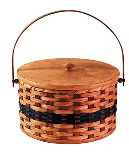 Amish Handmade Round Double Pie Basket w/Inside Tray, Lid, and Swinging Carrier Handle IN BLUE