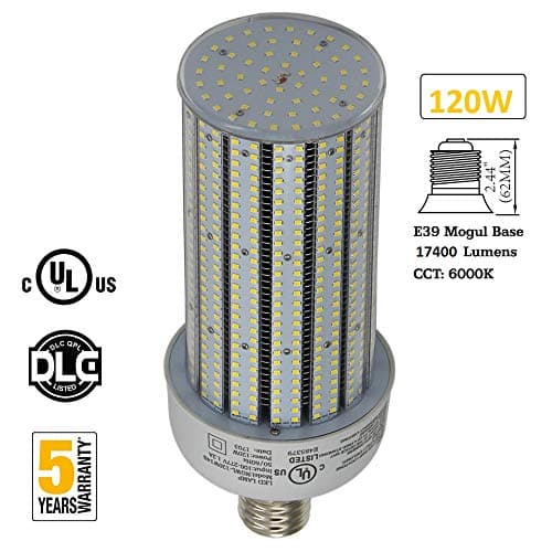 120W LED Corn Bulb Light 400Watt Metal Halide Equivalent 17400Lm High Bay Parking Lot Light Retrofit E39 Mogul Base…