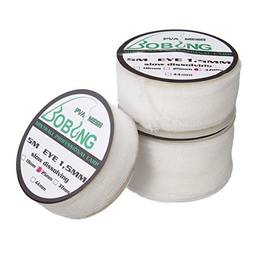 BOBING 5M 25/37/44mm PVA Mesh Refill Baits Stocking Net Bag - Water Dissolving Spool Pack Carp Fishing Feeder - Pellets Boilies Rig Universal Fish Tackle for Baiting 25mm