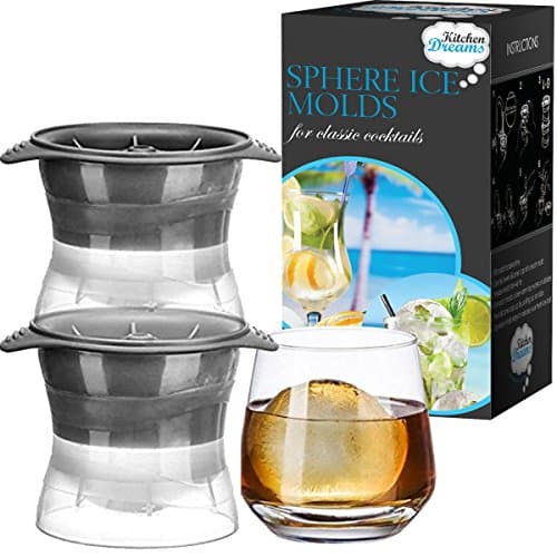Sphere Mold Ice ball Maker – Set of 2 Round Shapes Silicone Large Ice Cube Balls 2.5 inch – Great for Parties Whiskey and all Cold Beverages Premium Bar Accecsory - Kitchen Dreams