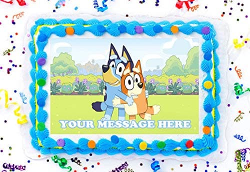 Bluey Cake Topper Edible Image Personalized Cupcakes Frosting Sugar Sheet (8" Round Cake Topper)