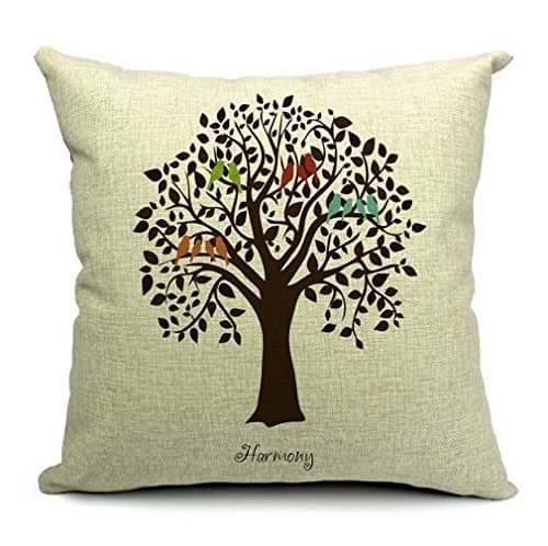 CoolDream Cotton Linen Square Decorative Throw Pillow Case Shell Cushion Cover Bird On Tree (20inch)