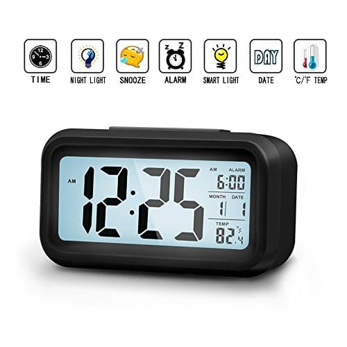 Alarm Clock,TISSA Digital Morning Clock, Travel Clock with Large LCD Screen,Snooze Button,Soft Nightlight and progressively Louder Alarm, Battery Operated (Black)