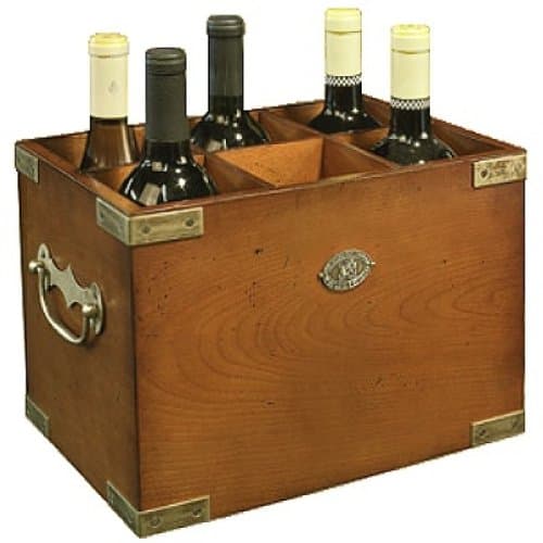 ProPassione Bottle Box for 6 bottles, antique design, solid wood, honey, brass hardware, h 23 x w 34 x d 22 cm