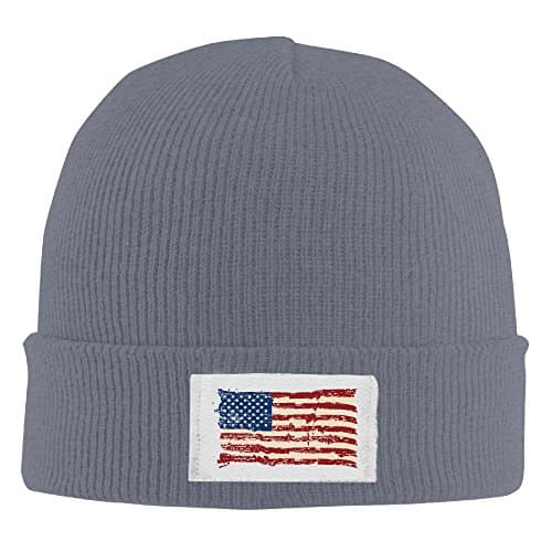 COEWRNCK Distressed American Flag Patch Winter Knit Caps Ski Warm Crochet Pattern Brim Beanie Hats