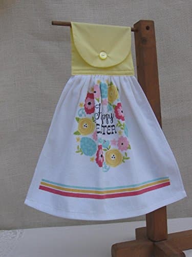 Happy Easter Floral Kitchen Tea Towel, Hanging Dish Towel