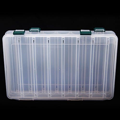 Fishing Accessory 27*18*4.7cm Double Sided High Strength Transparent Visible Plastic Fly Fishing Lure Tackle Box 14 Compartments with Drain Hole