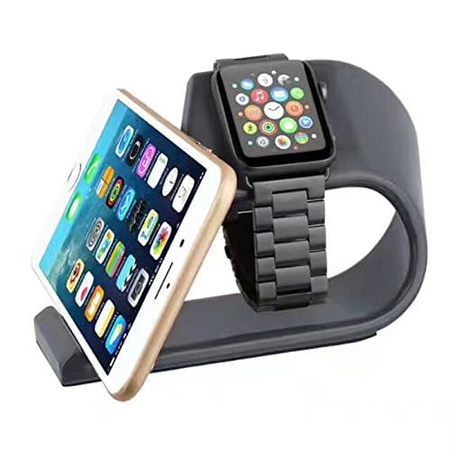 Apple Watch & iPhone X Stand, The Charging Base with Aluminum Plantform Support for Apple Watch Series 3/2/1 and SmartPhones (2-in-1 Dark Grey)