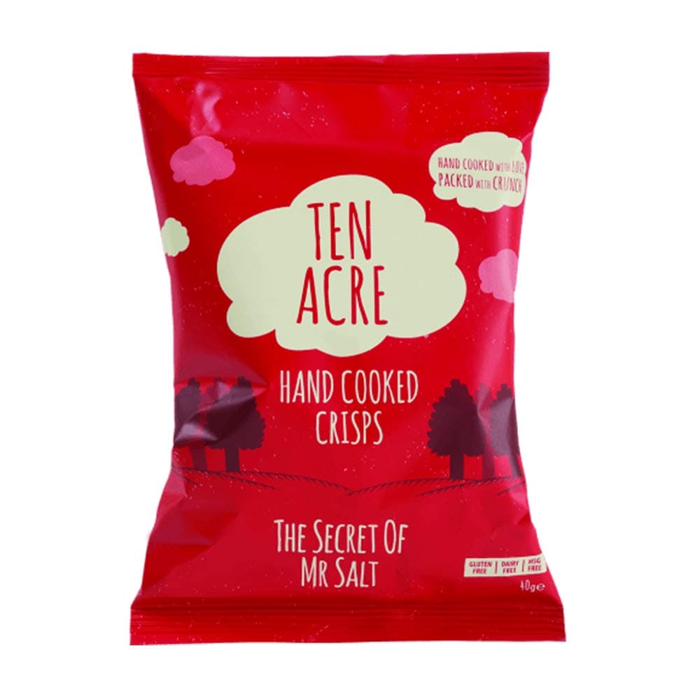 Ten Acre, Potato Chips - Hand Cooked Crisps, Gluten, MSG and Dairy Free, Vegan and Kosher Certified - Crispy and Delicious Food Snack for Kids and Adults, 40g Pack of 24, Ready Salted Flavour