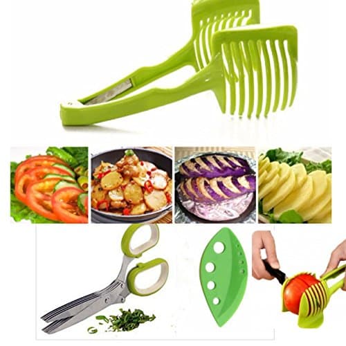 Scissors and Herb Stripper and Tomato Slicer-Leaf Remover | Multi Purpose Kitchen Shear With 5 Blades- Functional Handheld TOMATO ROUND SLICER Fruit VEGETABLE CUTTER, Shredders Slicer-3-in 1 Tool