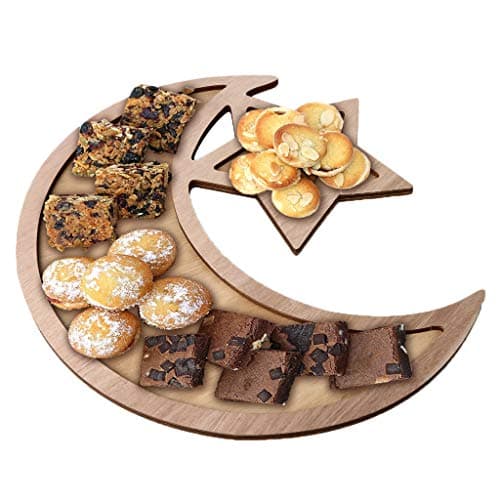 Rigel7 Wooden Artistic Eid Mubarak Party Serving Tableware Tray Display Wood Decoration Dessert Tray (D)