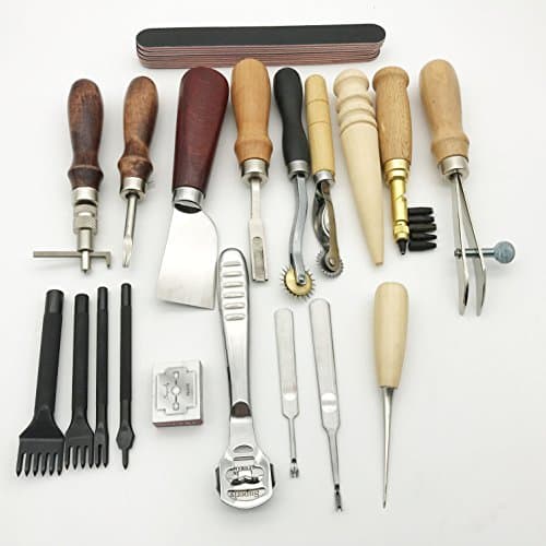 Leather Boy 1set(18pcs) Leather Carft Punch Tools Kit Stitching Carving Working Sewing Saddle Groover