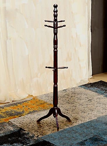 Coat Rack Hanger Solid Wood Hall Tree Home Decor with 9 Hooks for Jackets Scarves Stand, Tripod Base (Cherry)