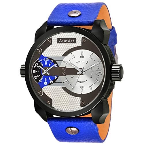 Lamkei Imported Chronograph Dual Time Display Multicolour Dial Blue Leather Strap Men’s Watch – LMK-0052