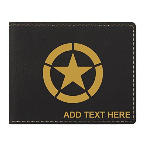 Personalized Engraved WW2 Jeep Star Synthetic Leather Wallet, Black & Gold