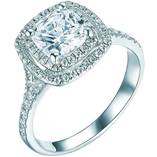 2.99Ct 14k White Gold Enhanced Diamond(VS) Cushion Double Engagement Rings for Women Wedding Anniversary (D Color, VVS1 Clarity) - All Sizes Available, Size - 7