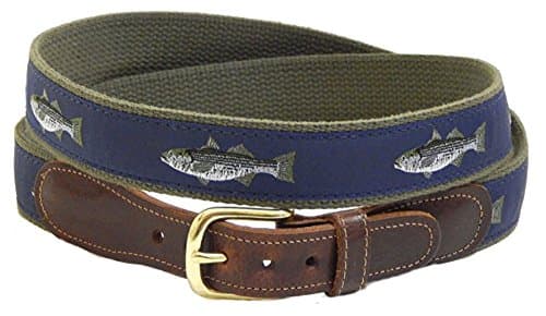 Preston Leather Striped Bass Belt Navy Blue