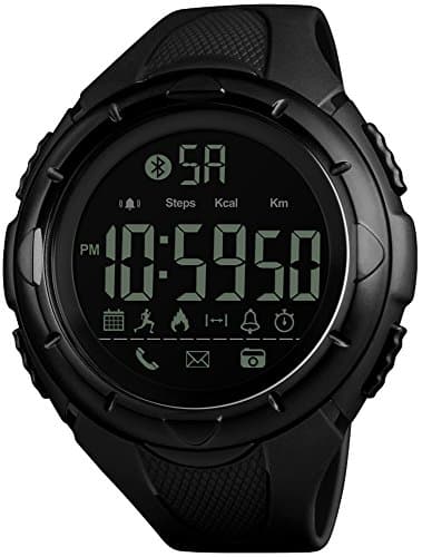 Men's Pedometer Call and App Remind Data Storage Blue-Tooth Remote Camera Waterproof Smart Watches (Black)