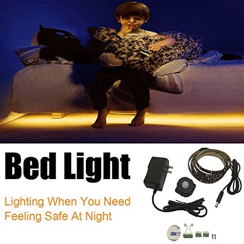 Motion Activated Bed Light,FSJEE Flexible LED Strip Motion Sensor Night Light with Automatic Shut Off Timer for Bedroom/Cabinet/Stairs/Bathroom Lamp Illumination (Twin bed, Black)