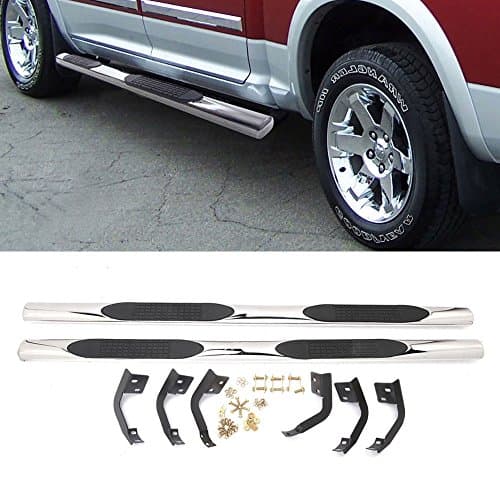 Micropower Fit 09-14 Dodge Ram 1500 Crew Cab 4 inch Oval Stainless Steel Side Step Rails Nerf Bars Running Boards (2PCS with Mounting Bracket Hardware Kit)