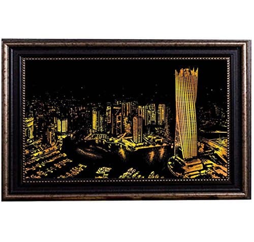 Ozlvii Scratch Off Art Paint Paper Night View Scratch Board Kits 16x11 Inch, Large Size Bright Landscapr City Painting, Scratch Pen & Brush and DIY Paper Included (Premium Tier with Frame, Dubai)