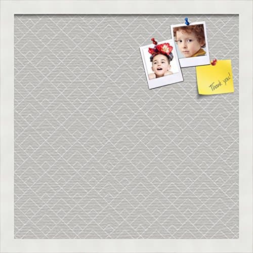PinPix custom printed pin cork bulletin board made from canvas, Peaks Modern Pattern Grey 16x16 Inches (Completed Size) and framed in Satin White Frame (PinPix-Group-86)