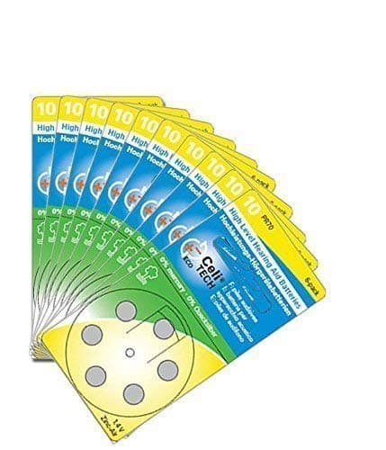 60 x Hearing Aid Battery Type 10 / YELLOW – HIGH LEVEL HEARING