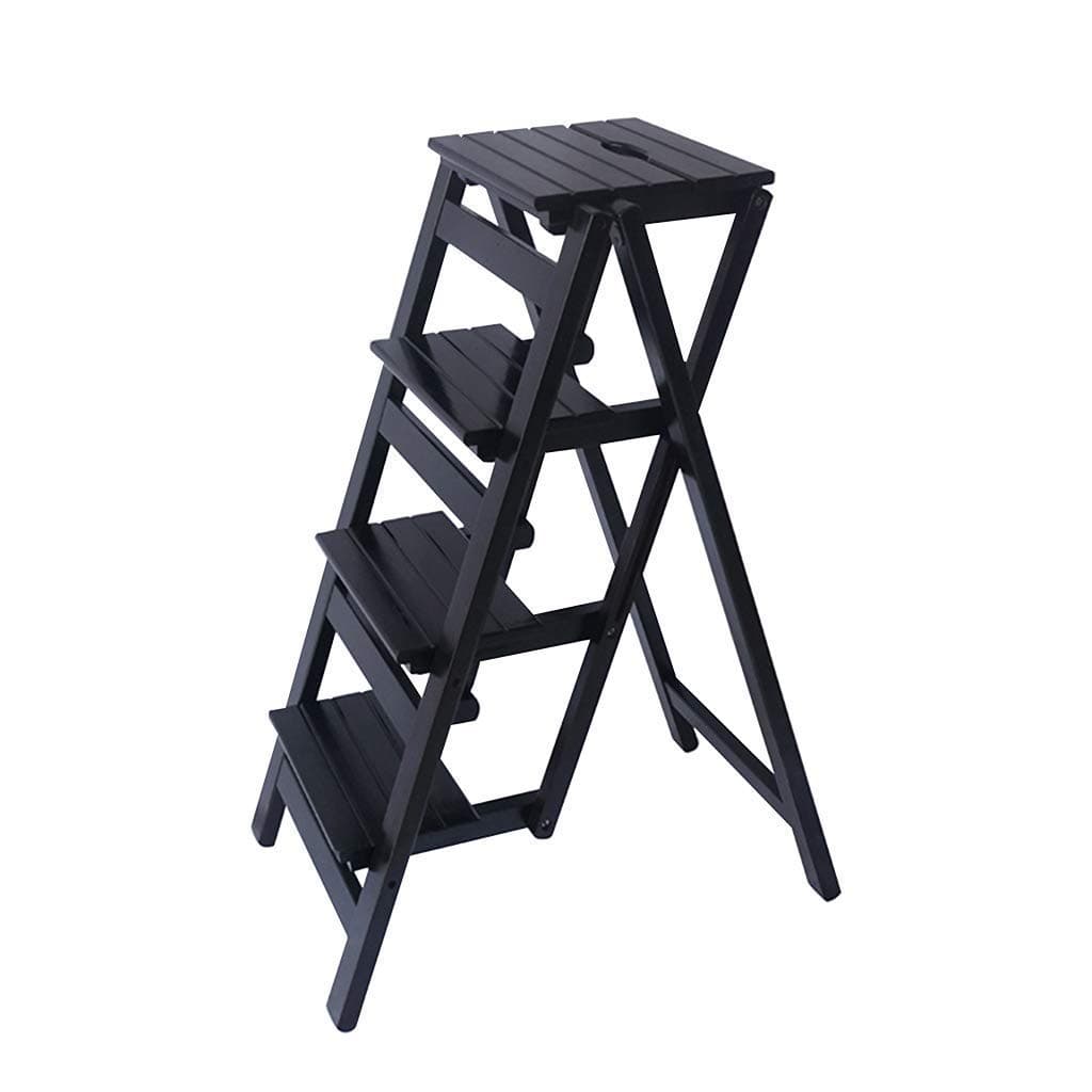 JYDSG Ladder Stools Pine Wood 4-Tier Library Folding Step Stool Chair Kitchen Office Multifunctional Flower Rack/Shoe Bench Load-bearing Max.150kg