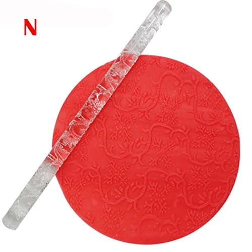 Rmalby Embossing Acrylic Rolling Pin Fondant Sugar Craft Cake Baking Decorating Tool (N)